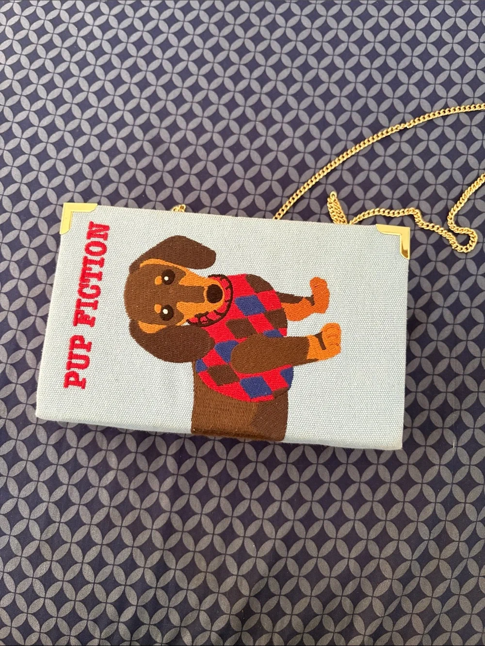 Pup Fiction Dachshund Crossbody Bag in Light Blue